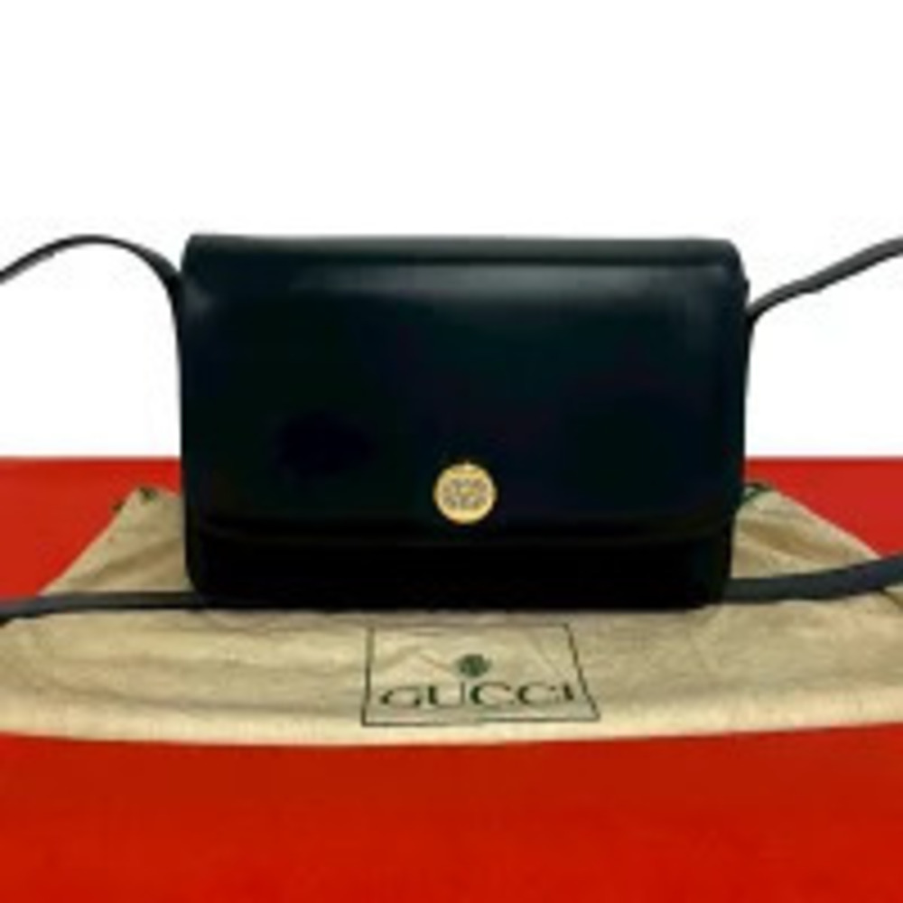 Gucci GG Leather Pouch Shoulder Bag Navy Blue
